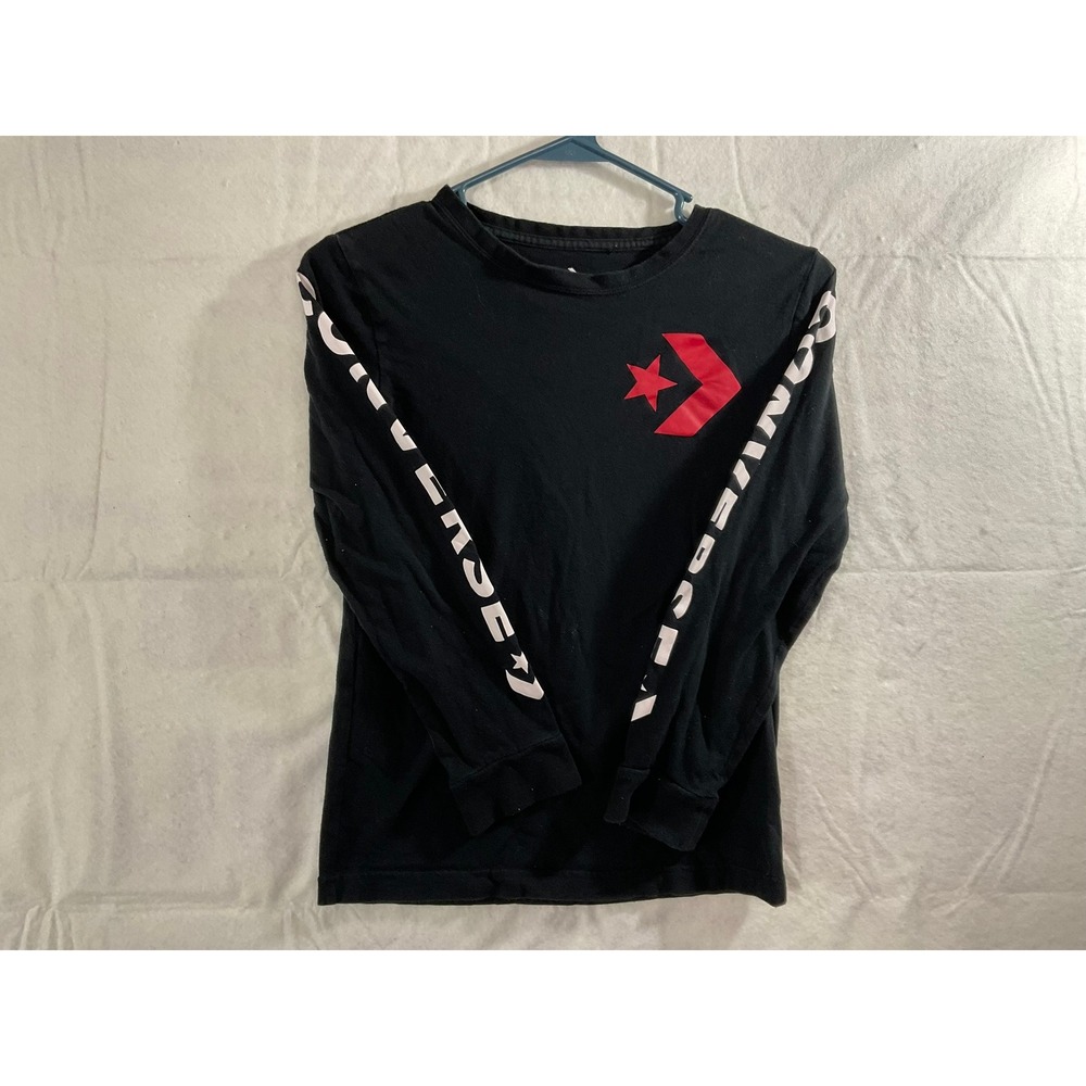Converse Long Sleeve T-Shirt Boys Youth Medium Black‎ Excellent Graphic Logo